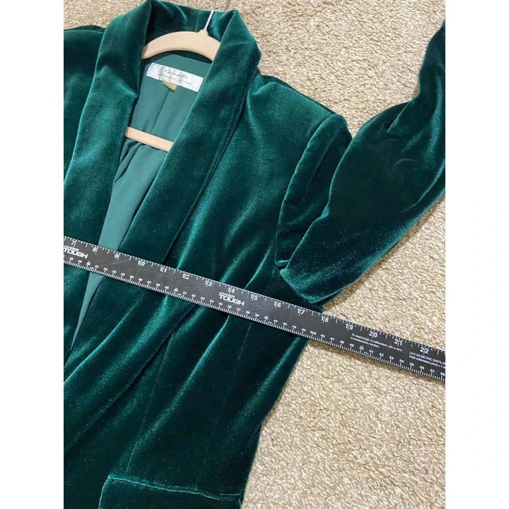 Tahari Arthur S Levine Emerald Green Velvet Shawl Collar Blazer Jacket Womens 12